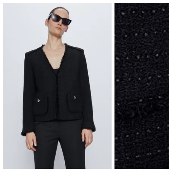 NWT. Zara Black Tweed Blazer. Size S. - Picture 1 of 13